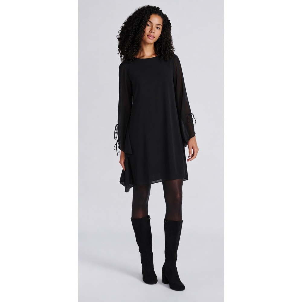 Time and Tru Womens Tie-Sleeve Mini Dress Black Size Large 12-14 NWT Relaxed Fit